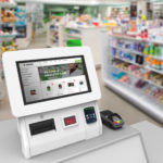 Integrator Pro 15 kiosk with barcode scanner, printer, Uno contactless readers, NFC reader, and PED holder