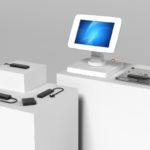 A visual demonstrating various add on devices for the imageHOLDERS computer kiosks enclosures
