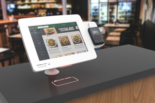 Slimline countertop self-service kiosk with Miura card reader by imageHOLDERS