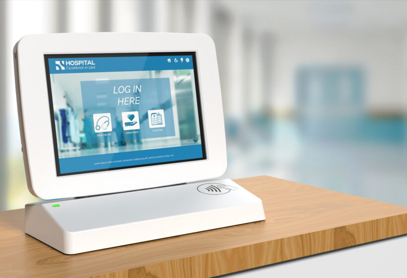 Desktop medical self-check-in kiosk.